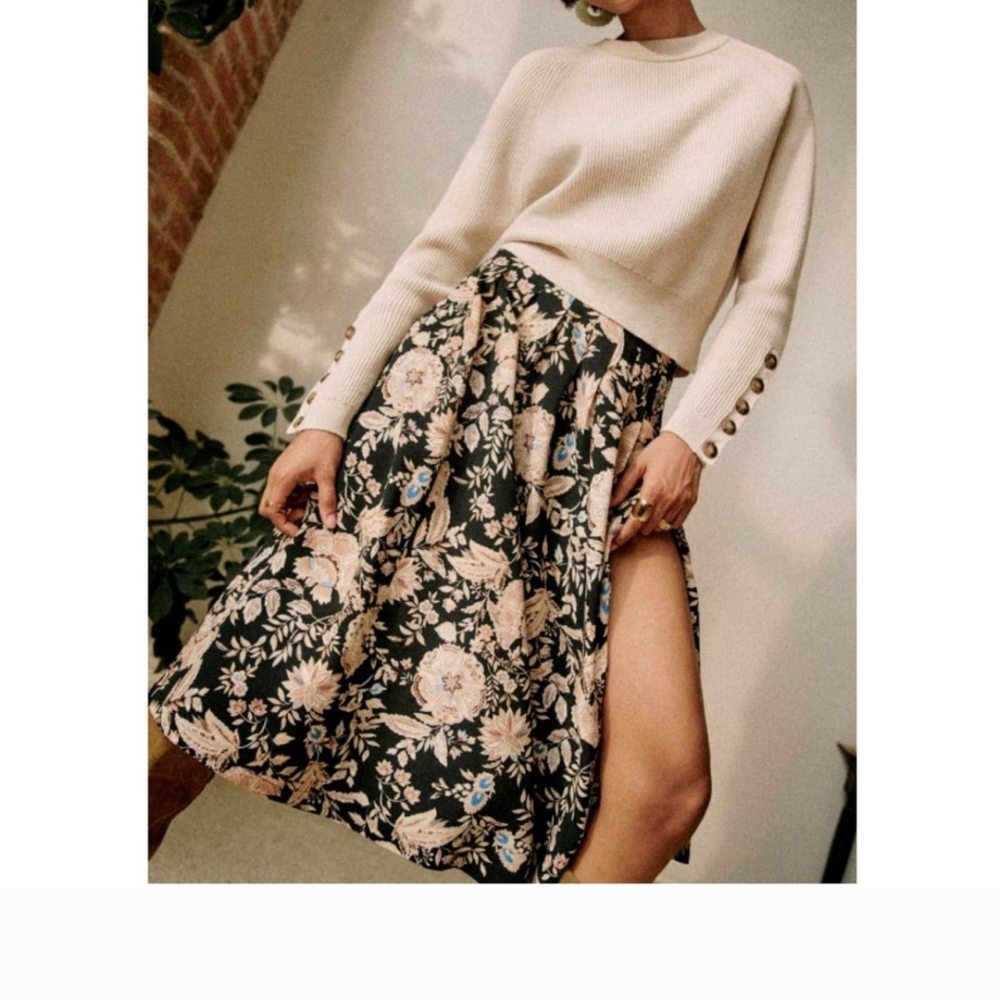 Sezane Black and Gold Floral Midi Skirt - Picture 3 of 4